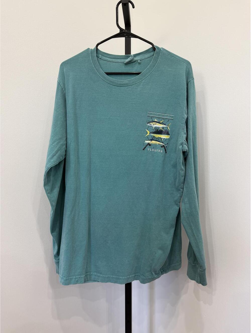 Florida U.S. Vintage Large Men's Long Sleeve Fishing Shirt with Fish Graphic